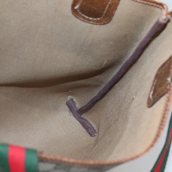 GUCCI GG Supreme Web Sherry Line Tote Bag PVC Beige - Picture 13 of 16